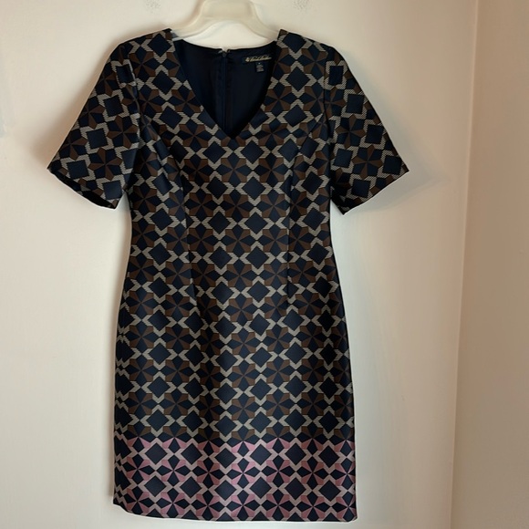 Brooks Brothers Women’s Navy & Brown Geometric Star Print Dress Sz 8 Italy NWOT - Picture 3 of 14
